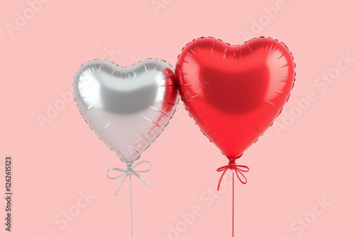 Wallpaper Mural two heart shaped balloons silver red connected string bow Torontodigital.ca