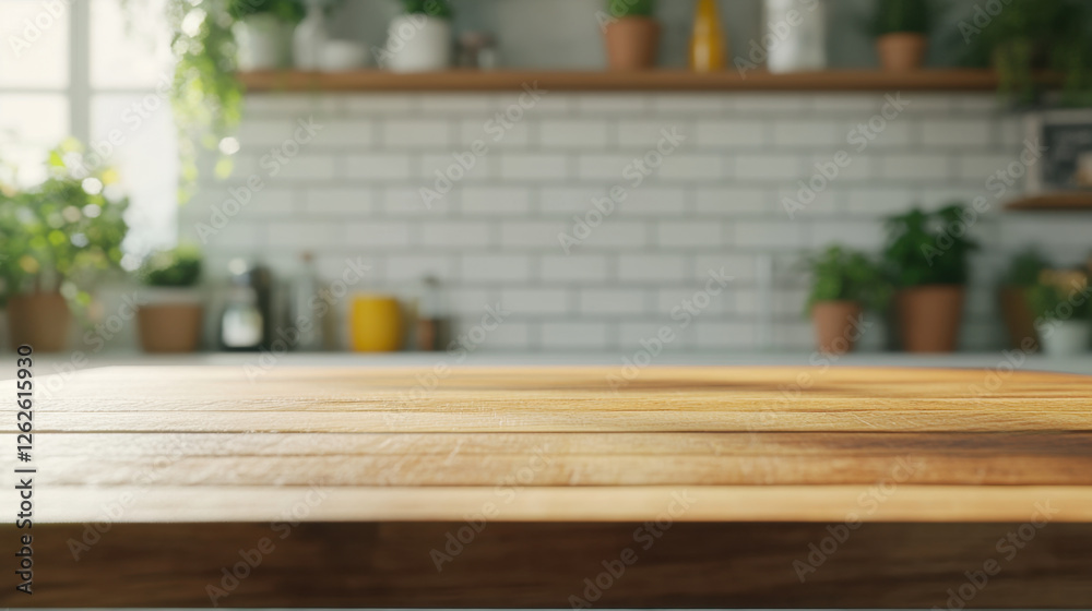 rustic wooden table with smooth polished surface, set in bright kitchen filled with plants and natural light, creates warm and inviting atmosphere rustic wooden table with smooth polished surface, set in bright kitchen filled with plants and natural light, creates warm and inviting atmosphere
