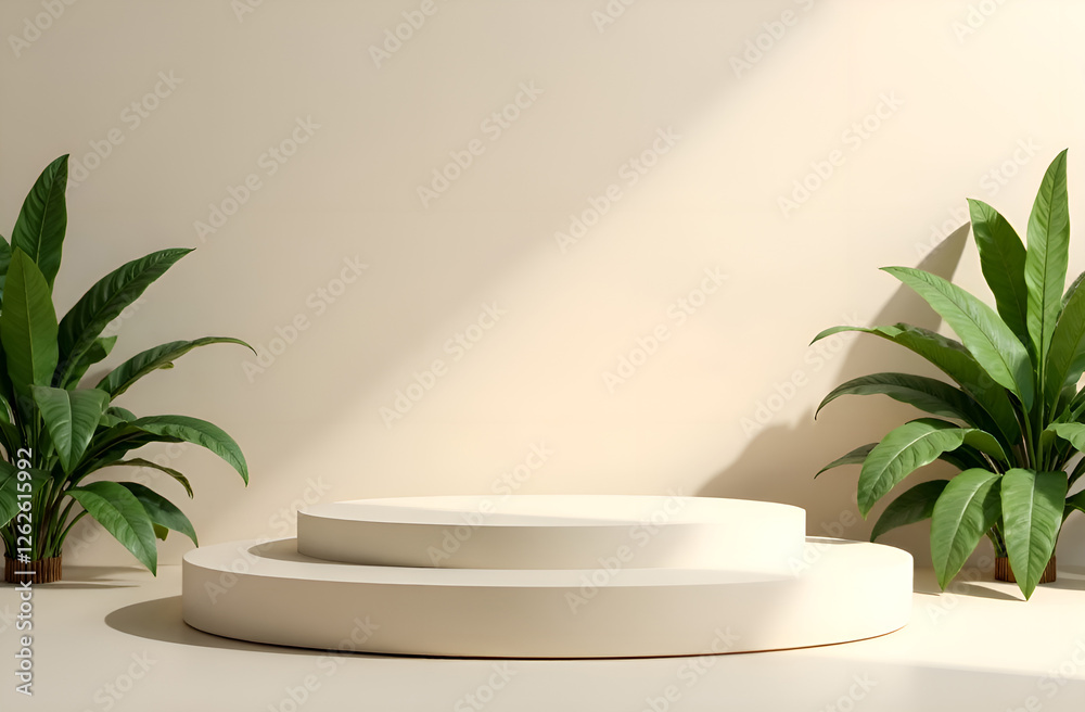 Podium product presentation mockup design natural background cosmetic. Selective focus, blurred background. Podium product presentation mockup design natural background cosmetic. Selective focus, blurred background.