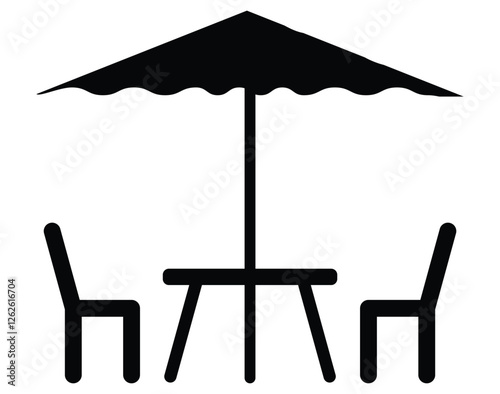 Terrace icon. Terrace cafe vector icon, Street table with chairs icon set. Outdoor Table and Umbrella Vector Icons.