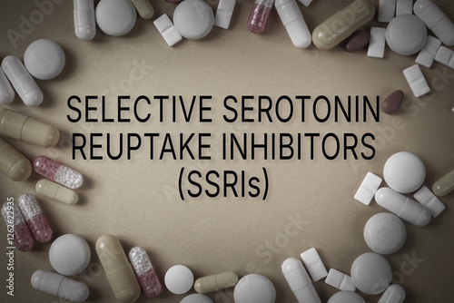 Selective serotonin reuptake inhibitors (SSRIs) name of medicinal treatment of diseases, can help relieve the symptoms of depression, such as low mood, anxiety, and worthlessness photo