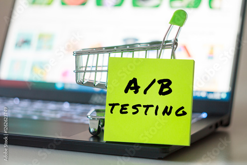 A/B testing inscription on color sticker commercial background photo