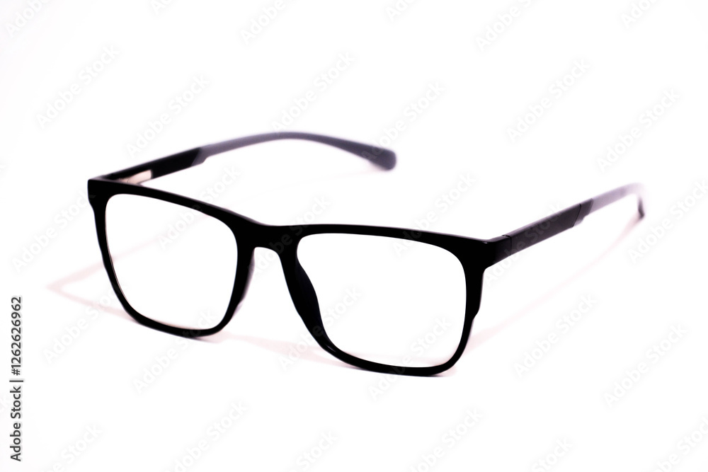 Black eye glasses Isolated on a white background. Frame, myopia glasses, optical glasses. Glasses with transparent lenses Black eye glasses Isolated on a white background. Frame, myopia glasses, optical glasses. Glasses with transparent lenses