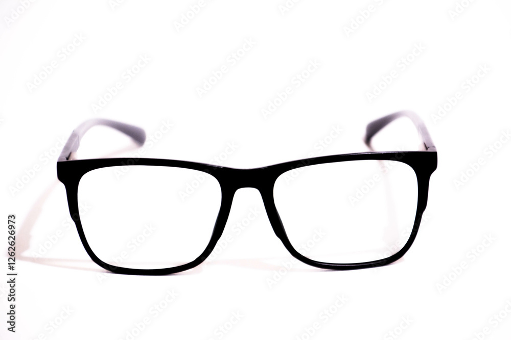 Black eye glasses Isolated on a white background. Frame, myopia glasses, optical glasses. Glasses with transparent lenses Black eye glasses Isolated on a white background. Frame, myopia glasses, optical glasses. Glasses with transparent lenses
