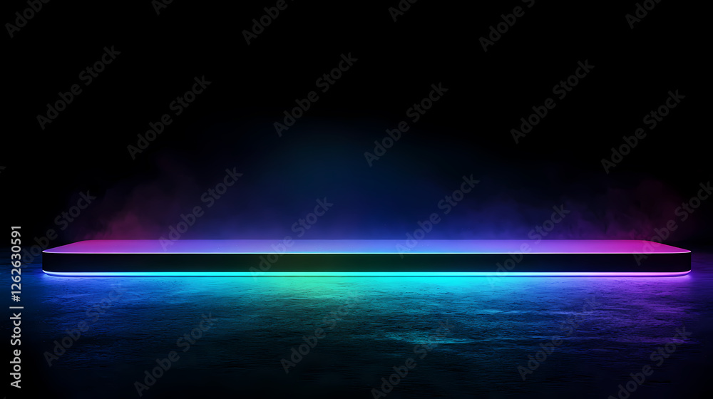 Fototapeta premium Rectangular Platform Lit by Blue and Pink Lights on Black Background