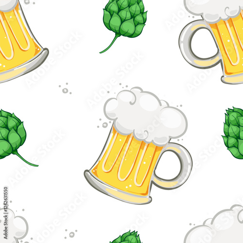 Seamless pattern with beer mugs, for beer gardens, St. Patrick's day gift wrapping seamless