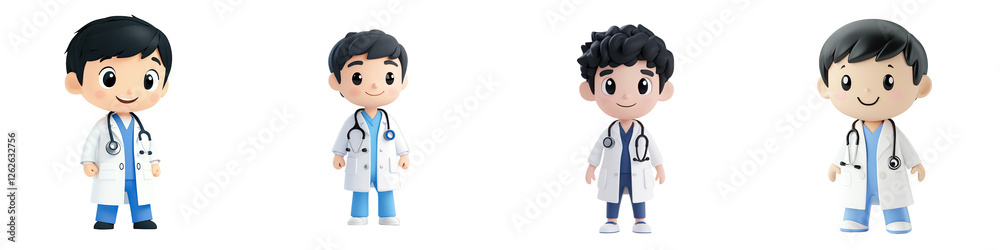 Cartoon Characters of Young Doctors in White Coats with Stethoscopes, isolated on transparent background. Cartoon Characters of Young Doctors in White Coats with Stethoscopes, isolated on transparent background.
