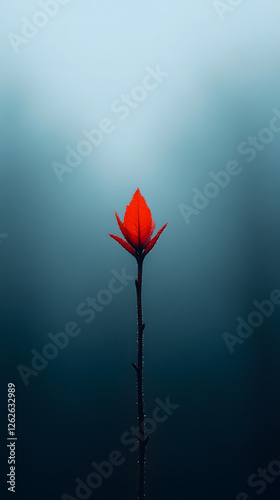 Red leaf on a dark background. Shallow depth of field.