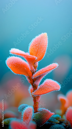 Frosted plant, close-up, selective focus, macro