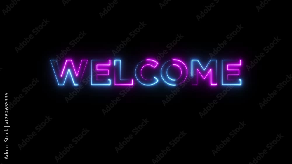 Glowing neon text welcome Isolated on Black Background