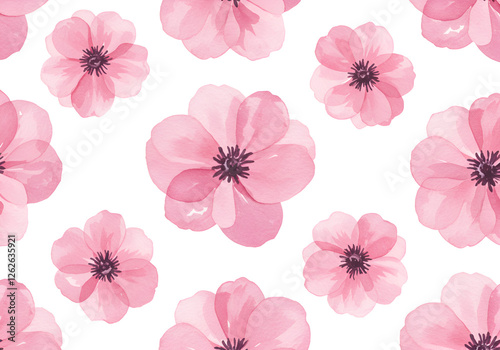 Pink watercolor flowers seamless pattern