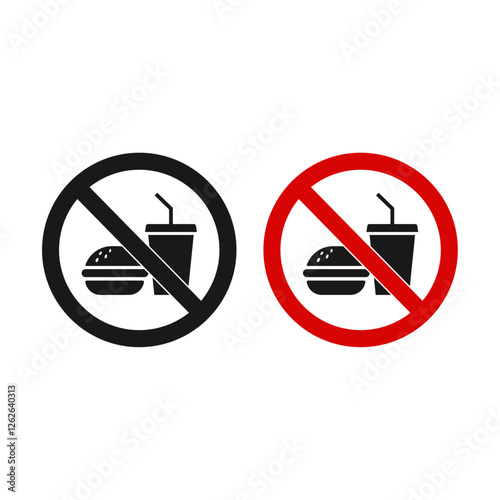 No food no drinks sign template set. High quality prohibition sign isolated on white. City public signs