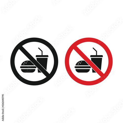 No food no drinks sign template set. High quality prohibition sign isolated on white. City public signs