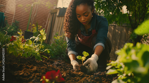 Eco-Friendly Woman Planting Tree in Urban Garden: Sustainability in Action