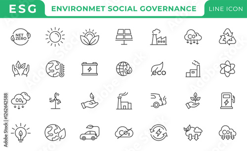 ESG, ecology, environment, social, governance. Otuline icon set
