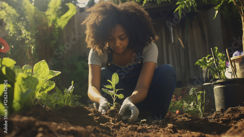 Eco-Friendly Woman Planting Tree in Urban Garden: Sustainability in Action