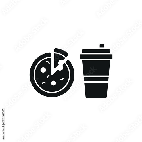 Drink and pizza set icon represents a classic fast food combination, perfect for restaurant branding, food delivery apps, party invitations, and casual dining visuals.