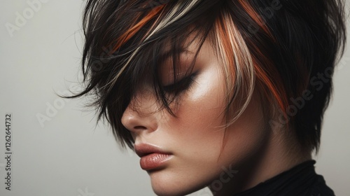 Woman, short, hair, color, style, studio, portrait, beauty