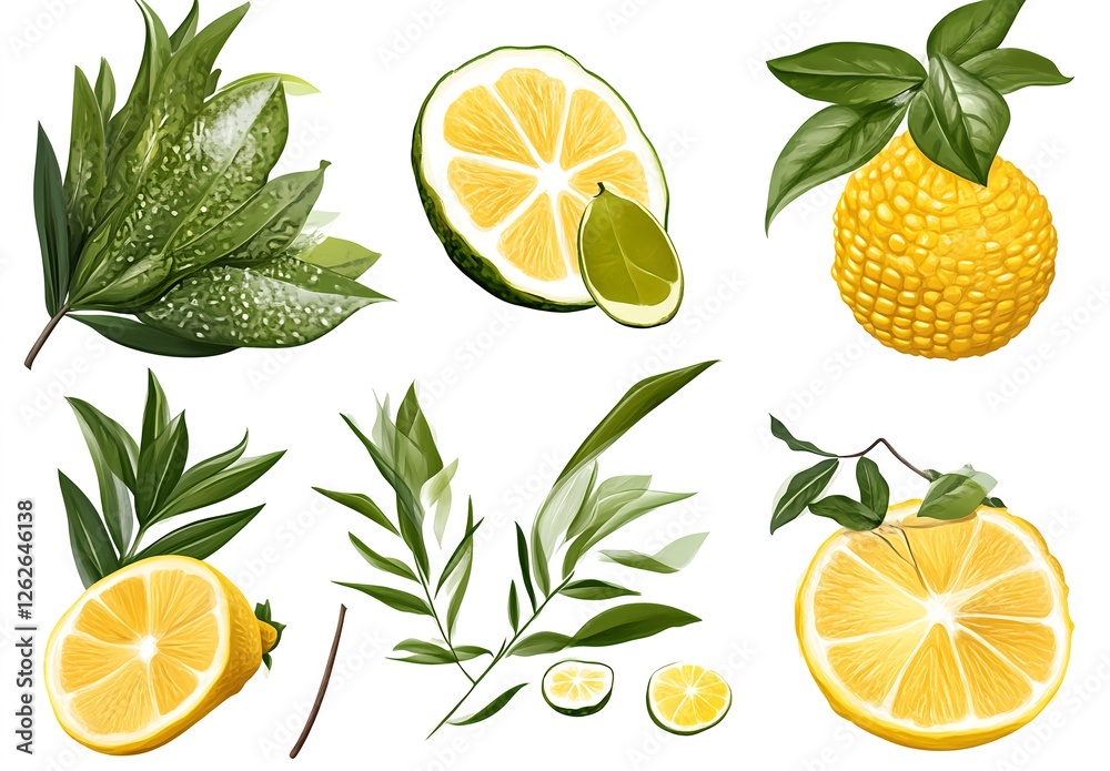 Vibrant Citrus Slices & Lush Greenery: A Zesty Delight! Vibrant Citrus Slices & Lush Greenery: A Zesty Delight!