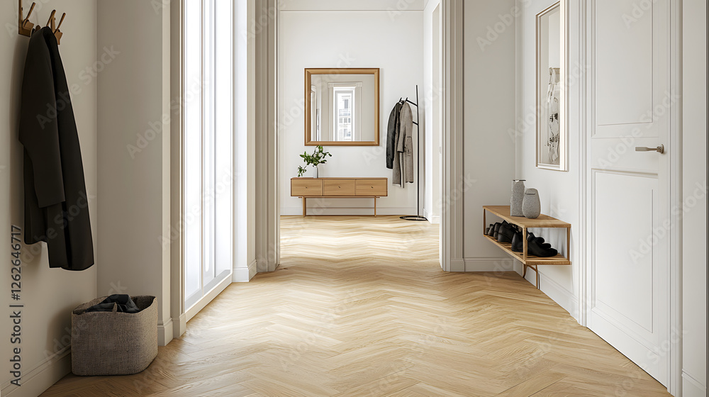A photo of the hallway with white walls and parquet flooring
A photo of the hallway with white walls and parquet flooring