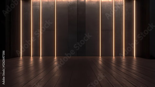 Dark Luxe: Wooden Floor Meets Black Metal Wall with Gold Accents