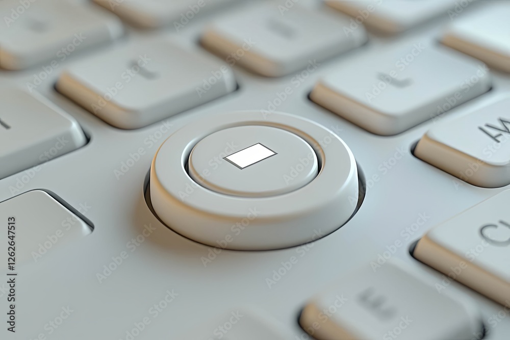 Closeup of power button on white keyboard keys.