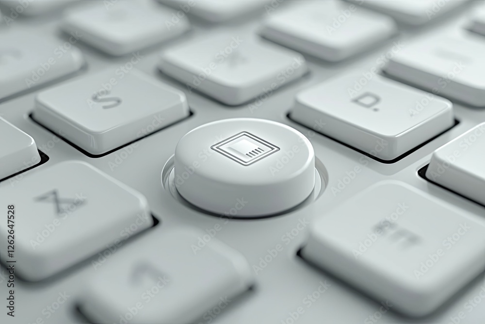 Closeup of power button on white keyboard keys. Closeup of power button on white keyboard keys.