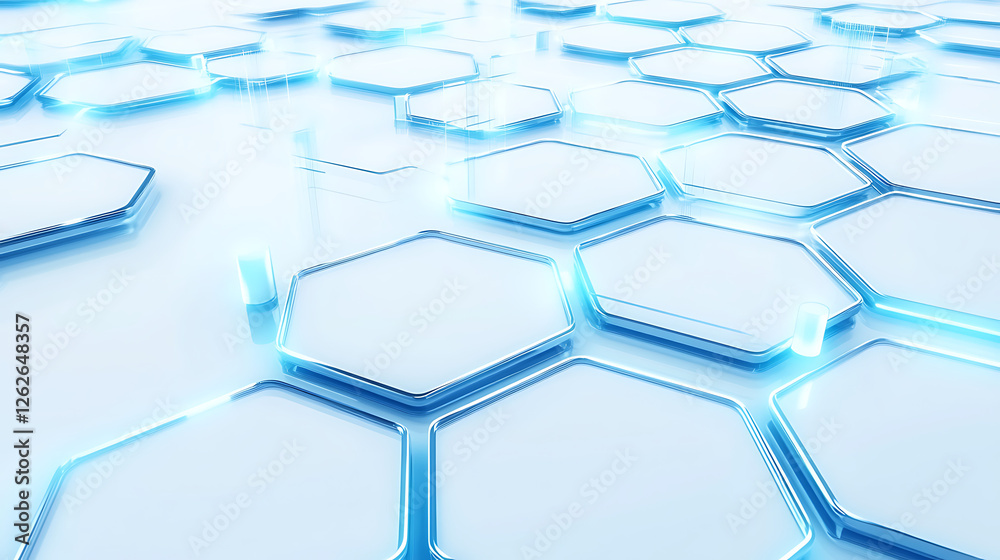 Abstract Background of Interconnected White Hexagons with Blue Outlines in a Futuristic Style Abstract Background of Interconnected White Hexagons with Blue Outlines in a Futuristic Style