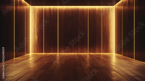 Warm Wooden Space with Yellow Light Accents