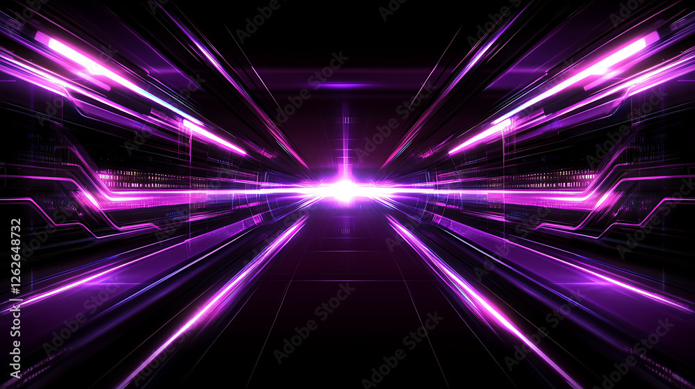Fototapeta premium Abstract Cyberpunk Light Streaks Geometric Tunnel Vision Futuristic Art Style Computer Graphic Design