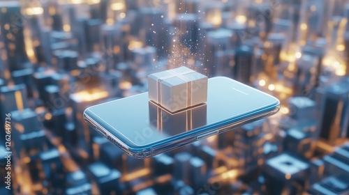 Smartphone Displaying Floating Delivery Package Concept
