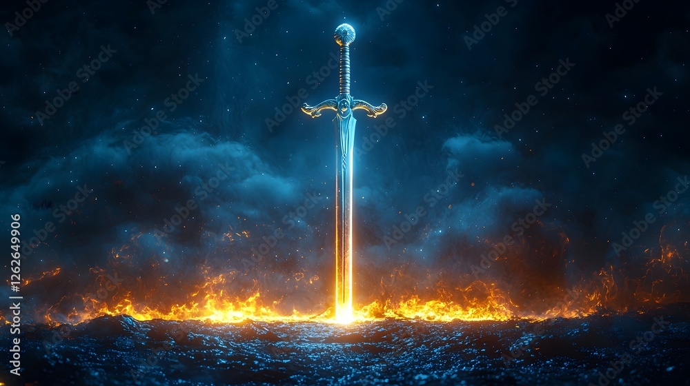 Fototapeta premium Glowing Sword Balanced on Radiant Scales Embodiment of Justice s Dual Powers