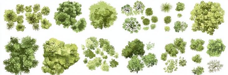 Canvas schilderij Wit A modern tree top view, isolated on a white background, designed for landscape plans and architectural layouts, ideal for garden and environmental elements.  © neiros
