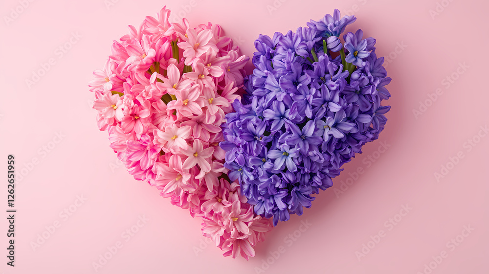 Fototapeta premium Heart-Shaped Pink and Purple Flowers on Romantic Background