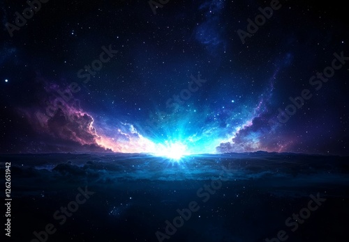 A vigorous light particle explosion in a dark scene, illustrating a scientific concept