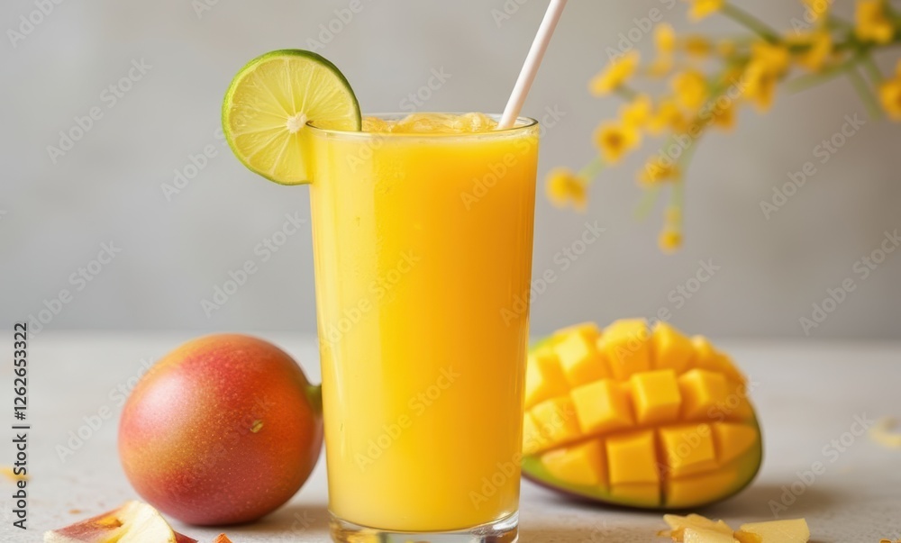 Refreshing mango citrus drink with fruit Refreshing mango citrus drink with fruit