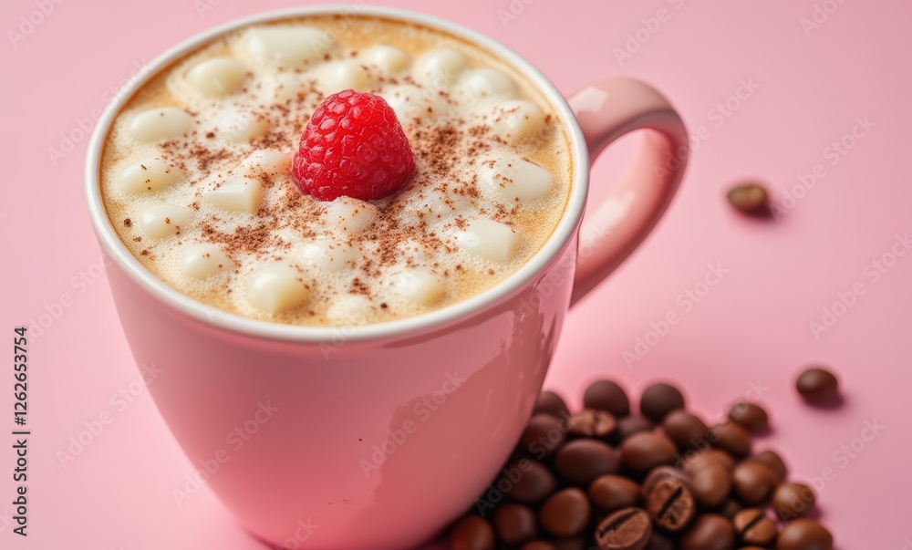 Delicious latte with raspberry topping Delicious latte with raspberry topping