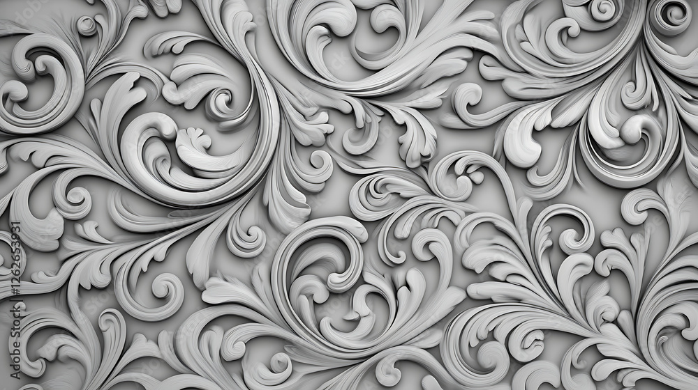 Baroque Ornate Plasterwork Relief Seamless Pattern Background Decorative Classic Detailing Style Baroque Ornate Plasterwork Relief Seamless Pattern Background Decorative Classic Detailing Style