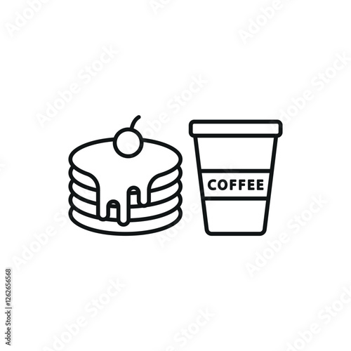 Drink and pancake set food icon represents a classic breakfast combo, perfect for café menus, restaurant designs, and morning meal illustrations.