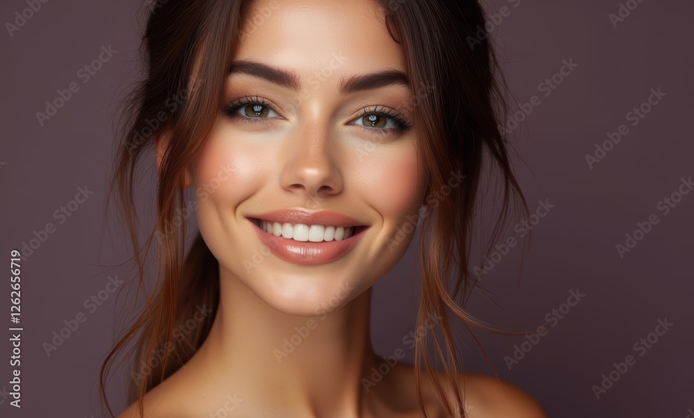 Smiling young woman with long brown hair Smiling young woman with long brown hair