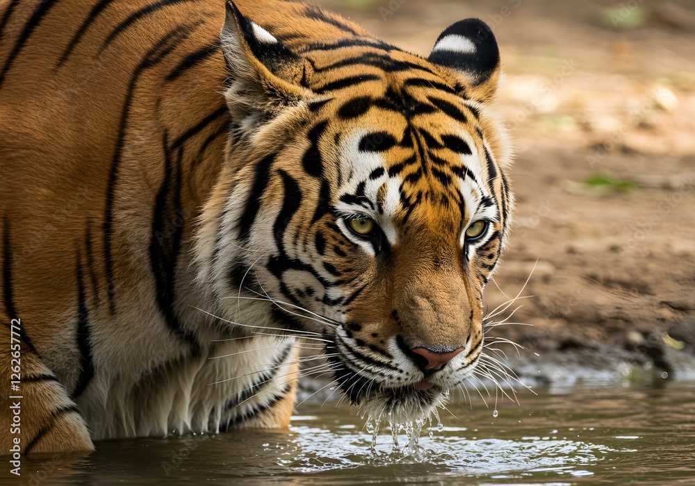 Fototapeta premium Majestic Tiger Drinking Water in Nature