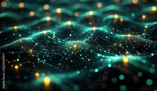 Neon Circuitry: Glowing Green and Blue Pathways on Black Tech Background