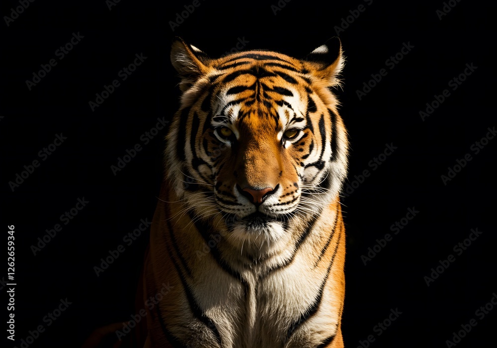 Powerful Tiger Portrait Against a Black Background Powerful Tiger Portrait Against a Black Background