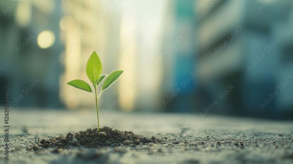 Hope sprouts through concrete in a bustling urban landscape at dawn, symbolizing resilience and new beginnings Hope sprouts through concrete in a bustling urban landscape at dawn, symbolizing resilience and new beginnings