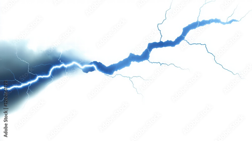 Powerful Lightning Bolt Isolated on White Background with Electric Energy and Intense Brightness Powerful Lightning Bolt Isolated on White Background with Electric Energy and Intense Brightness