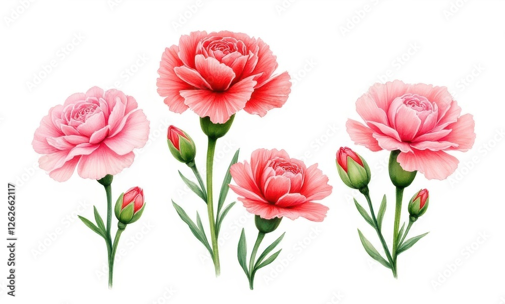 Beautiful pink carnations with buds Beautiful pink carnations with buds