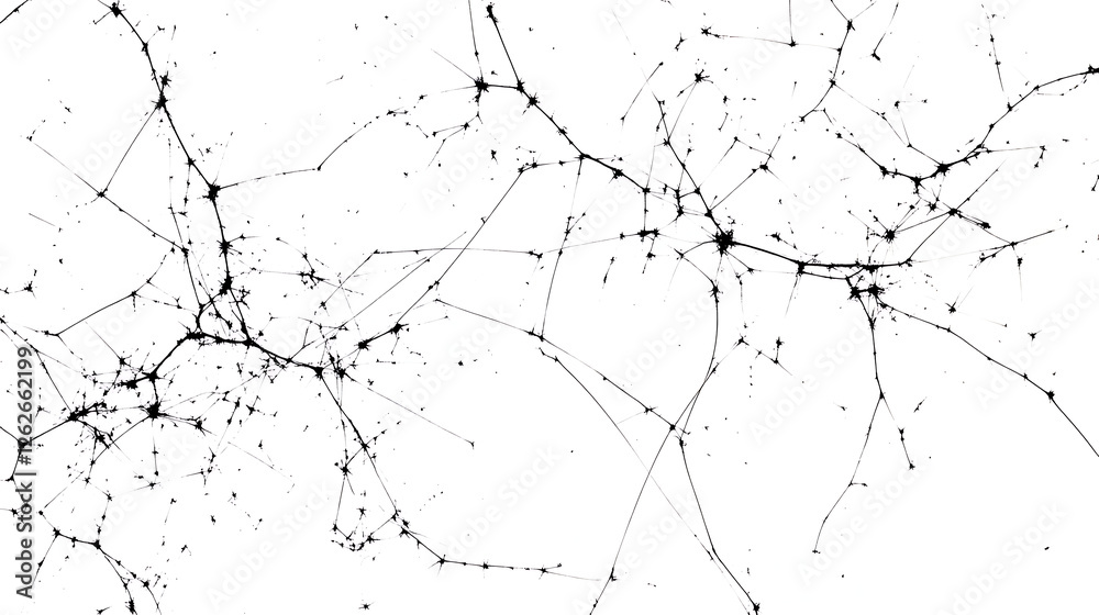 Cracked Glass Texture Abstract Pattern with Network of Fracture Lines on Transparent Backdrop Design