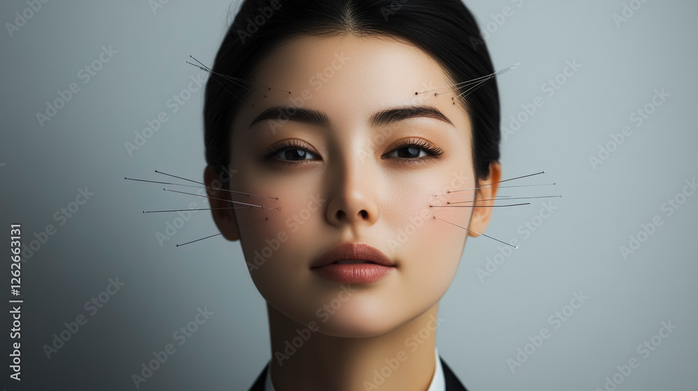 Naklejka premium Discover the art of acupuncture in modern wellness. Enhance balance and rejuvenation through traditional techniques for holistic health.
