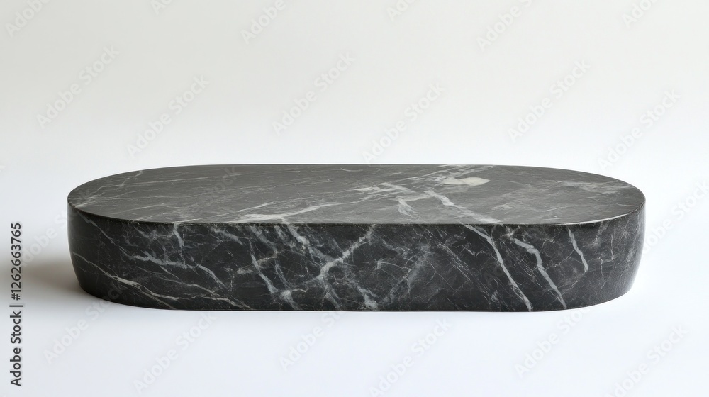 Oval black marble tray on white background. Home decor object Oval black marble tray on white background. Home decor object