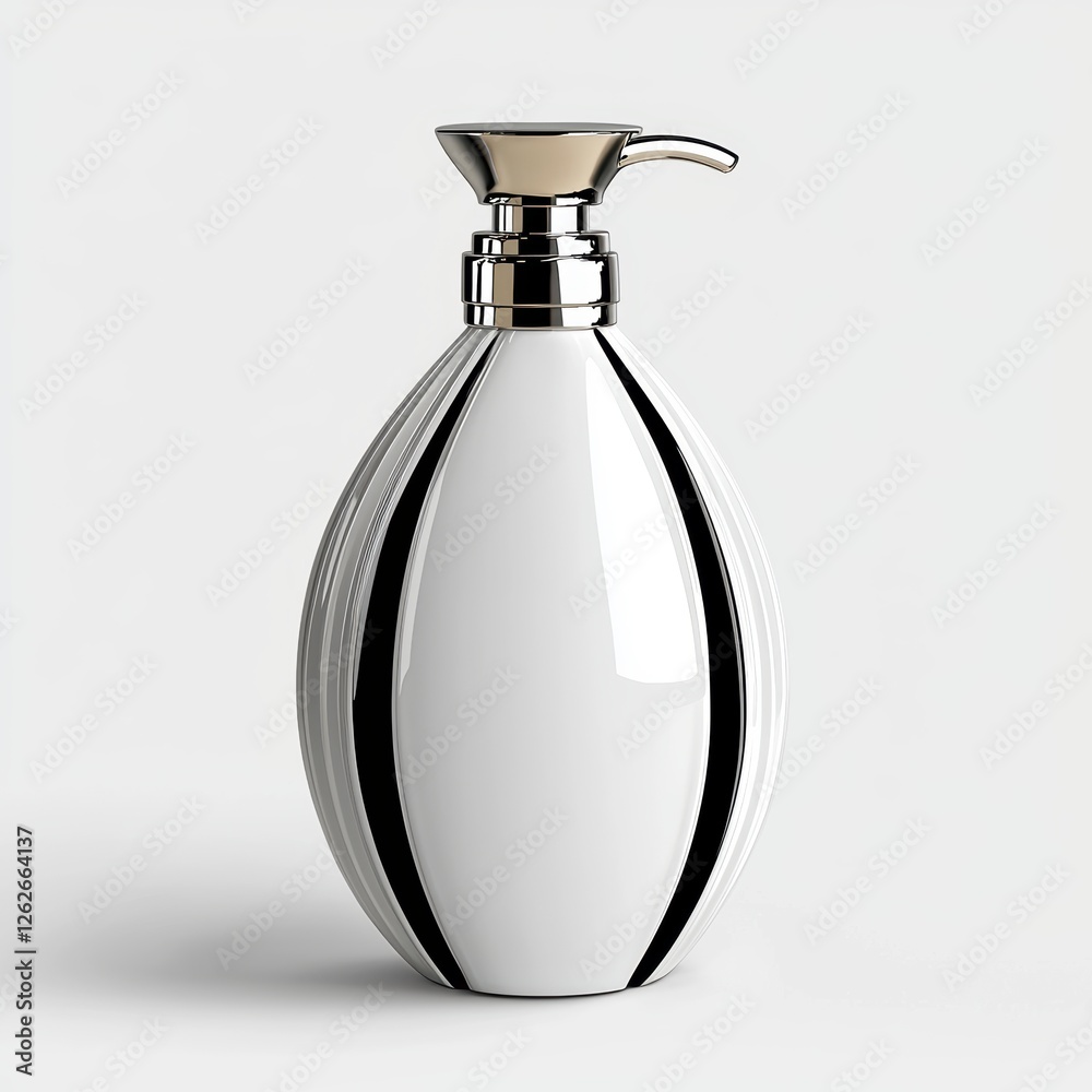 Elegant White Ceramic Dispenser with Metallic Pump for Soap or Lotion on a Minimalistic Background Elegant White Ceramic Dispenser with Metallic Pump for Soap or Lotion on a Minimalistic Background